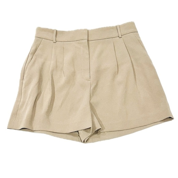 👖🏢 BABATON Pleated 2.5″ Mirror Crepe High-Rise Shorts | Women’s 8 Taupe Tailored - Picture 1 of 4